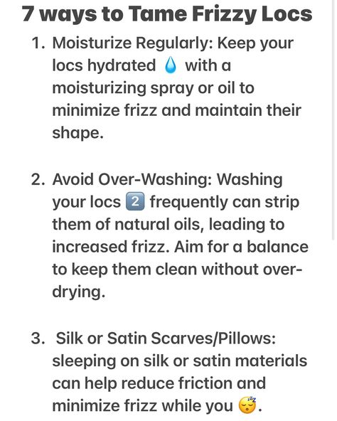 Wishing you a Happy Frizz Friday! Just a friendly reminder 🥹 to embrace the beauty of your frizz! While some flyaways are inevitable, taking care of your hair can prevent excessive frizz. 💫 Ready to tame your frizz? Check out these 7 tips to keep your locks looking fabulous! 💁🏽‍♀️ 1. Moisturize Regularly 💦: Keep your locs hydrated with a moisturizing spray or oil to minimize frizz and maintain their shape. 2. Avoid Over-Washing🚨: Washing your locs too frequently can strip them of natur... Dreadlocks Hairstyles, Dread Head, Spray Moisturizer, Loc Journey, Friendly Reminder, Hair Stuff, Hair Care Tips, Take Care Of Yourself, Locs