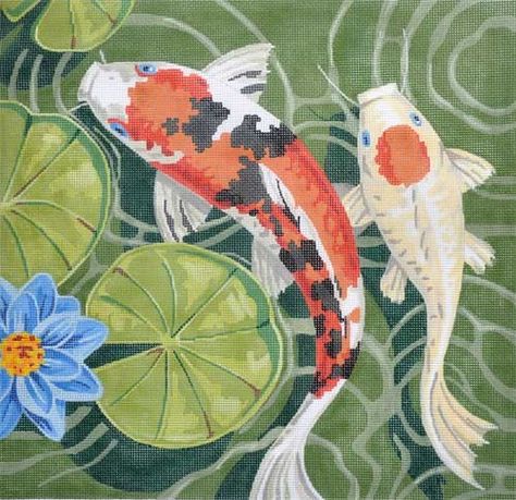 Studio Ghibli Koi Fish, Coy Fish Pond Drawing, How To Paint Koi Fish In A Pond, Koi Carp Painting, Koi Pond Painting Easy, Koi Fish In Pond Drawing, Koi Pond Watercolor, Fish In Pond Drawing, Koi Pond Tattoo