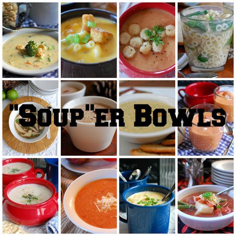 A    Sprinkle    of    This    and    That: "Soup"er Bowl Souper Bowl Party, Souper Bowl, Potluck Party, New Menu, Bowls Recipe, Round Up, Soups And Stews, Easy Recipes, Stew