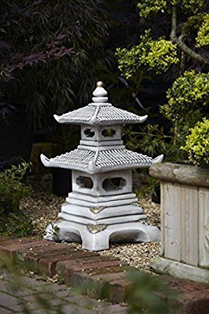 Stone Concrete Two Tier Japanese Koi Pagoda Marbella Art. Japanese Garden Ornaments, Diy Japanese Garden, Temple Japanese, Japanese Garden Lanterns, Garden Ideas Uk, Japanese Stone Lanterns, Pagoda Temple, Pagoda Garden, Pagoda Lanterns