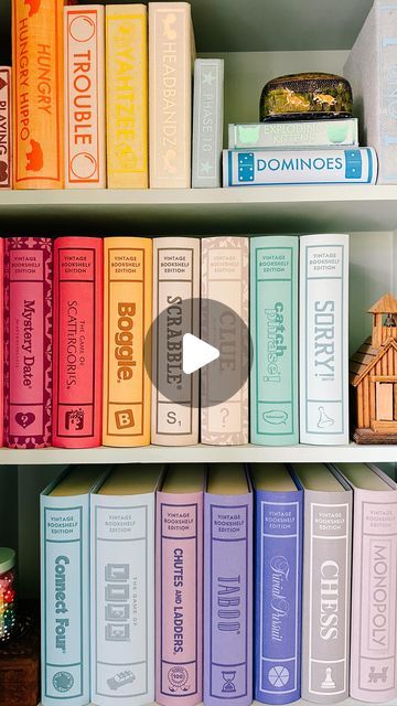 Ashley Wilson 🏡 DIY + Decor Blogger on Instagram: "The best way to store your board games? As books! 📚 

It’s official board game season! I love pulling out a different game every night 💗

Also, wouldn’t these make the best gift?! 🎁 

Comment “link” and I’ll send you the details on these board game books 🙌🏻" Board Games Bookshelf, Utopian House, Board Game Area, Board Game Storage Ideas, Board Games Storage, Board Game Shelf, Ashley Wilson, Future Apartment Ideas, Board Game Storage