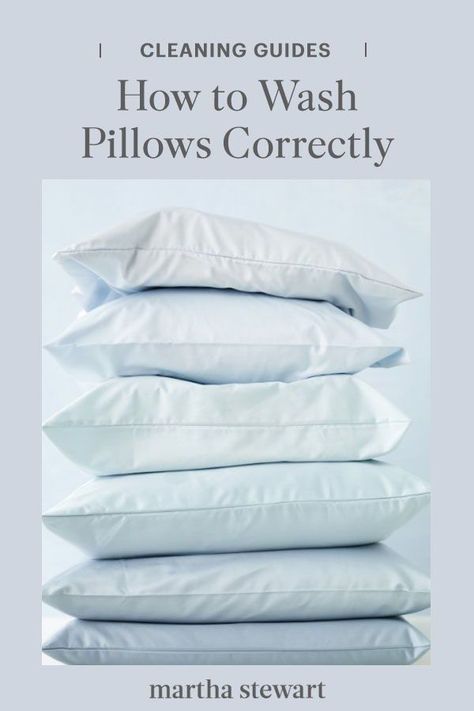 To ensure your pillows are fresh and clean, we asked a cleaning expert for his best tips on cleaning and caring for pillows, so they stay fresh and like-new shape. #marthastewart #laundrytips #cleaning #cleaningtips #cleaninghacks #naturalcleaning How To Clean Bed, How To Wash Throw Pillows, Wash Feather Pillows, Cleaning Pillows, Fresh Bedding, House Maintenance, Clean Bed, Wash Pillows, How To Clean Pillows