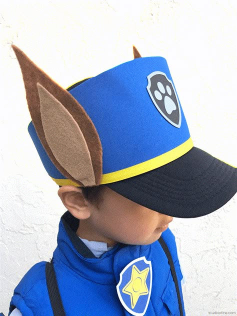 DIY Paw Patrol Chase and Skye Halloween Costumes – Studio Xtine Chase Paw Patrol Costume, Paw Patrol Kostüm, Paw Patrol Halloween Costume, Diy Paw Patrol, Chase Costume, Paw Patrol Hat, Paw Patrol Halloween, Paw Patrol Costume