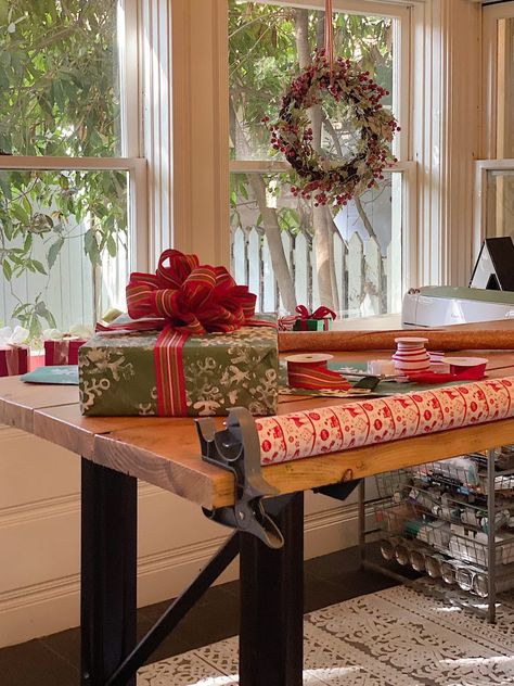 Gift Wrapping Ideas - MY 100 YEAR OLD HOME Gift Wrapping Table, Christmas Gift Wrapping Station, Present Wrapping Station, Gift Wraping Stations, Christmas Wrapping Station, Retail Gift Wrapping Station, Retail Store Gift Wrapping Station, Wrapping Station Ideas, Real Simple Gift Wrap Station