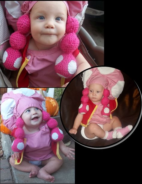 Toadette baby costume. The hair is crocheted. for a 4-6 mo. old. (Homemade) Baby Toadette Costume, Toadette Costume, Mario Halloween, Diy Baby Costumes, Toad Costume, Halloween Fits, Baby Costume, Halloween 2022, Halloween 2023