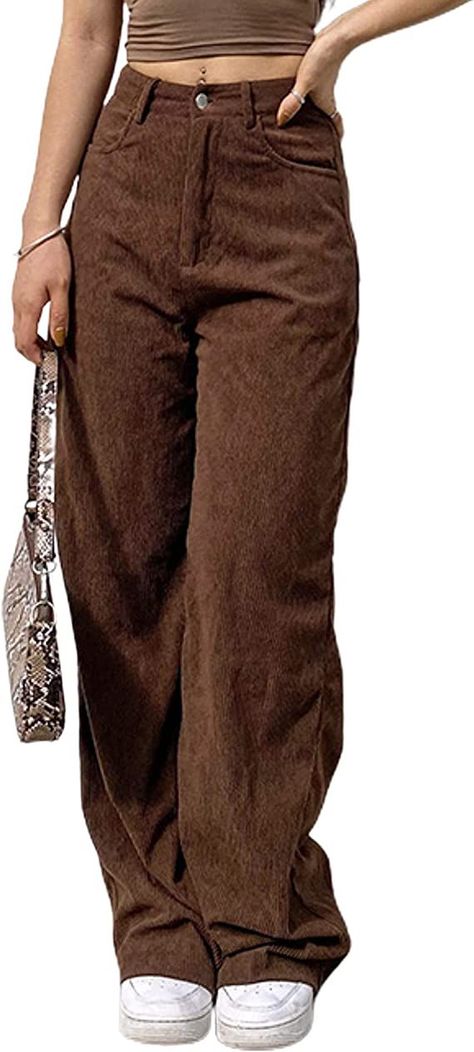 SCUSTY Women's Pants Vintage Corduroy Pants Brown Wide Leg High Waist Baggy Trousers Brown Corduroy Pants, Fall Must Haves, Vintage Corduroy, Brown Corduroy, Amazon Women, Corduroy Pants, Clothing Store, Must Haves, Elastic Waist