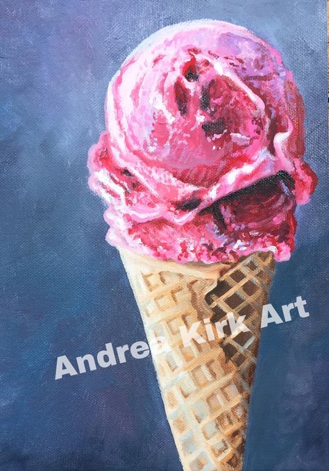 Ice Cream Cone Painting Acrylic, Ice Cream Cone Drawing, Cone Drawing, Ice Cream Painting, Visual Journals, Ice Cream Art, Acrylic Tutorials, Draw And Paint, Paint Parties