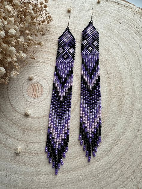 Purple Fringe Earrings, Bead Applique, Purple Fringe, Beaded Fringe Earrings, Earrings Chandelier, Long Fringe, Earrings Purple, Long Fringes, Purple Earrings