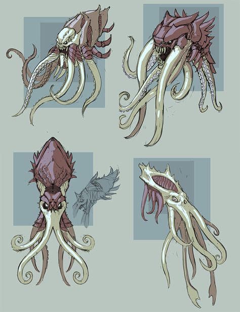 Kraken Art, Beast Creature, Arte Alien, Fantasy Beasts, Alien Concept Art, Creature Drawings, Monster Concept Art, Fantasy Monster, Fantasy Creatures Art