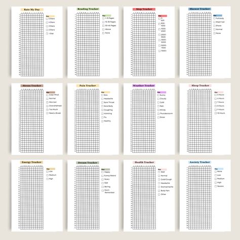 Bullet Journal Topics, Pain Tracker, Bullet Journal Health, Trackers Printable, Bullet Journal Templates, Bullet Journal Layout Templates, Bujo Pages, Weather Tracker, Bullet Journal Yearly