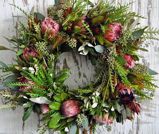 A Passion for Flowers Protea Wreath Spring Flower Wreath, Protea Flower, Natural Wreath, Festive Wreath, Wedding Wreaths, Xmas Wreaths, Winter Flowers, Christmas Flowers, Winter Wreath