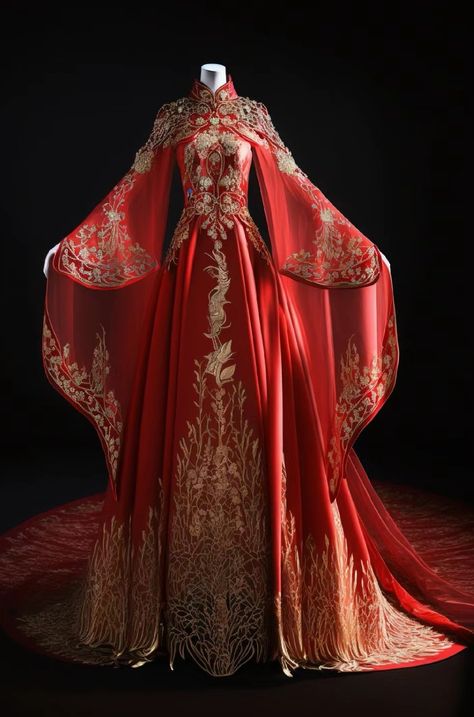 Hanfu Dress Red, Red Royal Dress, Red And Gold Wedding Dress, Chinese Empress Dress, Red Chinese Wedding Dress, Red Chinese Dress, Royalty Clothing, Japanese Wedding Dress, Red And Gold Dress