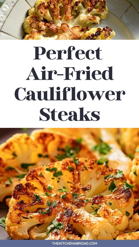 Dive into the world of guilt-free indulgence with our guide to air fryer cauliflower steak recipes. Unlock the potential of your air fryer to create mouthwatering cauliflower steaks.From classic roasted cauliflower steaks to innovative options like cheesy cauliflower steaksin the air fryer, discover a new level of flavor and convenience. Cauliflower Steaks Air Fryer, Steaks Air Fryer, Best Air Fryer Cauliflower, Steaks In The Air Fryer, Air Fryer Cauliflower, Cauliflower Steaks Recipes, Vegan Low Carb, Roasted Cauliflower Steaks, Grilled Cauliflower