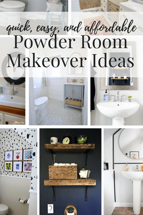 Easy, affordable, DIY powder room makeovers. Great ideas for half bath renovations on a budget! Half Bath Decor Ideas, Diy Powder Room, Half Bath Makeover, Half Bath Decor, Small Half Bathroom, Small Half Bath, Painted Vanity Bathroom, Bathroom Mirrors Diy, Powder Room Remodel