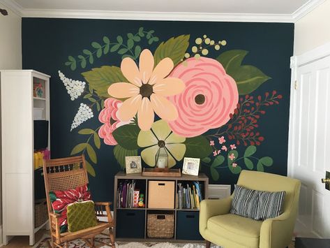 Corner Flower Mural, Abstract Flower Mural, Simple Flower Mural, Island Mural, Balcony Painting, Dining Room Murals, Wall Painting Flowers, Flower Wall Mural, Room Murals