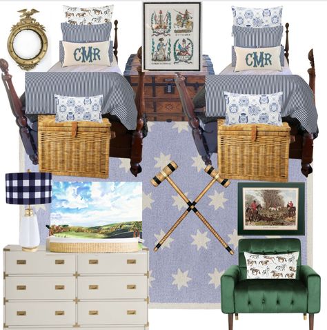 Navy Gingham Bedroom, Campaign Dresser Bedroom, Fox Hunt Nursery, Grandmillenial Boys Bedroom, Boys Dresser Decor, Traditional Boys Room, Polo Bedroom, Preppy Boy Room, Ralph Lauren Boys Room