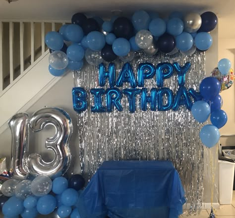 Birthday Party Decorations Blue Theme, Blue Birthday Set Up, Light Blue Birthday Party Ideas, Simple Blue Birthday Decorations, Blue Party Ideas Decoration, Birthday Decoration Ideas Blue, Quick Birthday Decorations, Blue Decorations Party Birthday Ideas, Blue And Silver Party Decorations