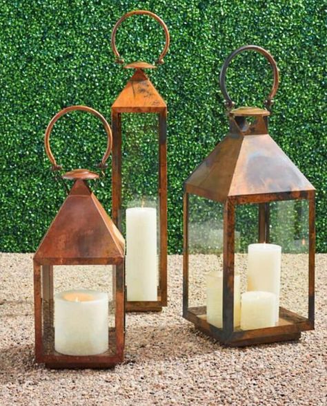 Faux Painting Techniques, Copper Lantern, Copper Paint, Aged Copper, Copper Diy, Outdoor Candles, Lantern Design, Selling Candles, Fall Outdoor Decor