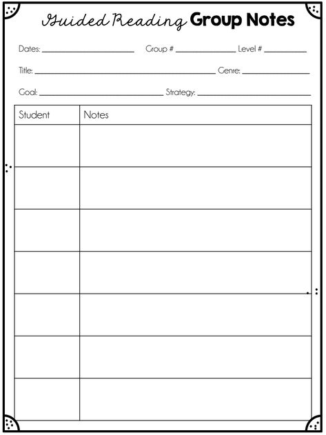 Guided Reading Notes.pdf - Google Drive Reading Notes Template, Guided Reading Notes, Guided Reading Binder, Anecdotal Notes, Guided Reading Kindergarten, Guided Reading Lessons, Note Template, Guided Reading Groups, Reading Specialist