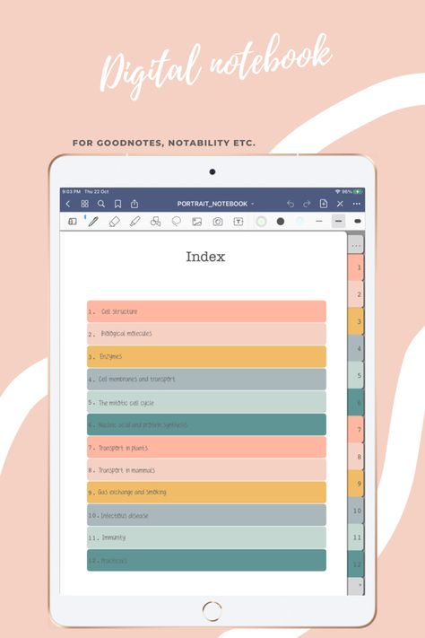 Goodnotes Notebook, Divider Tabs, College Survival, Digital Notebook, Notes Inspiration, Journals Notebooks, Digital Notebooks, Colour Blocking, Digital Planners