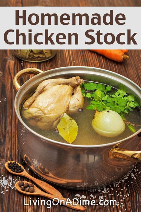 It’s easy to make chicken stock with this homemade chicken stock recipe. This makes a great base for soups and other dishes. Here is a step by step process to make chicken stock with leftover chicken. Living On A Dime, Chicken Stock Recipe, Turkey Soup Recipe, Stock Recipes, Homemade Chicken Stock, Homemade Soup Recipe, Out Of Debt, Broth Recipes, Rotisserie Chicken Recipes