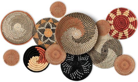 Amazon.com - Tatuo 11 Pcs Boho Wall Basket Decor Decorative Bulrush Woven Basket Wall Decor Boho Wall Art Round Farmhouse Wall Hanging Baskets for Rustic Home Kitchen Decorations, Multi Sizes (Classic) Basket Walls Boho Living Room, Basket Walls Boho, Basket Wall Decor Boho, Boho Wall Basket Decor, Raffia Mirror, Woven Basket Wall Decor, Wall Basket Decor, Woven Basket Wall, Woven Wall Baskets