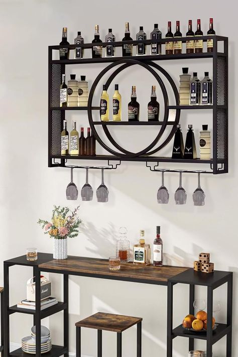 Check out this chic wall-mounted wine rack! Perfect for maximizing space in small homes. 🍷✨ Discover more space-saving ideas on our blog! #GoTinySpace #WineRackIdeas #WineRack Wine Rack Ideas, Unique Wine Rack, Corner Pantry Ideas, Corner Wine Rack, Countertop Wine Rack, Hanging Wine Glass Rack, Corner Pantry, Wall Mounted Wine Rack, Ideas For Small Spaces