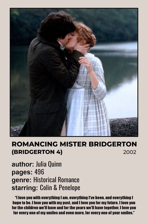 Romancing Mister Bridgerton (Bridgerton 4) --> Julia Quinn Romancing Mister Bridgerton Book, Romancing Mister Bridgerton Book Quotes, Bridgerton Books, Romancing Mister Bridgerton, Minimalistic Posters, 2023 Books, Books Posters, Boston Apartment, Julia Quinn