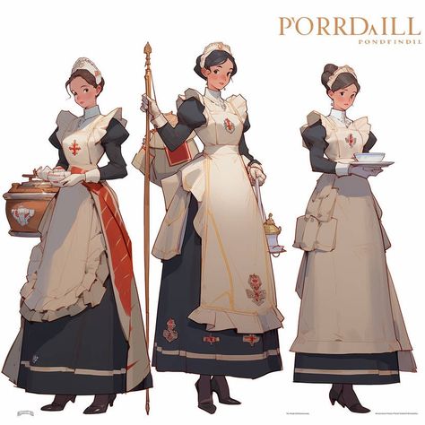 Maid Uniform Drawing, Royal Maid Uniform, Maid Uniform Modern, Medieval Maid, Uniform Drawing, Medieval Outfit, Maid Uniform, Komi San, Painting Sketch