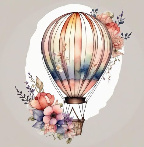 Small Hot Air Balloon Tattoo, Hotairballoon Tattoo, Hot Air Balloon Tattoo, Air Balloon Tattoo, Balloon Tattoo, White Tattoo, Color Tattoo, Hot Air Balloon, Watercolor Paintings