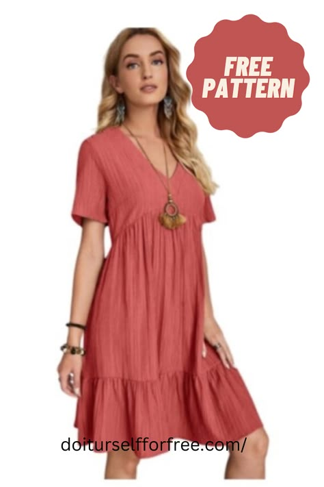 Free Sewing Pattern: Flowy Ruffle Hem Mini Beach Summer Swing Shift Dress Diy Sun Dress Pattern, Easy Tiered Dress Pattern, Ladies Summer Dress Sewing Patterns Free, Rayon Dress Pattern, Plus Size Sewing Patterns Free Dress, Bohemian Dress Pattern Sewing, Womens Dress Sewing Pattern Free, Pdf Sewing Patterns Free Women Dress, Free Sewing Patterns For Women Tops Summer