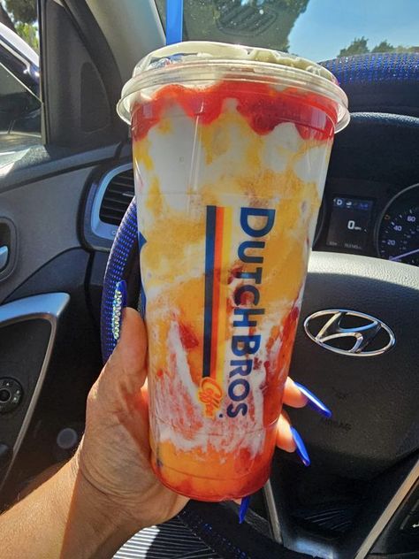 DUTCH BROS COFFEE FAN | Mango smoothie 2x blended parfait style with strawberry puree at the top and bottom | Facebook Coffee Dutch Bros Drinks, Custom Dutch Bros Drinks, Dutchbros Orders, Best Dutch Bros Drinks, Drinks To Get At Dutch Bros, Dutch Bros Blended Drinks, Good Drinks At Dutch Bros, Best Dutch Bros Drinks Rebels, Dutch Bros Coffee