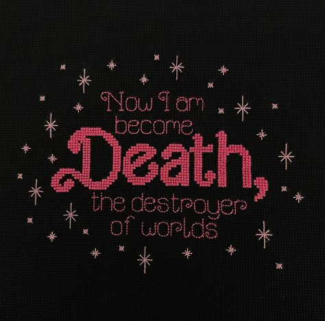 "This listing is for PDF CHART ONLY.  You will NOT receive a physical item. Inspired by B@rbie-core and 0ppenheimer, this pattern uses 2 colours and lots of back stitch. This pattern is NOT pattern keeper compatible.  It has way too much backstitching. This pattern is approximately 7.9\" x 6.1\" design area, 111 x 85 stitches, on 14ct aida. Please add at least 2-3 inches per side to your fabric for finishing purposes. This design uses: DMC 6-stand embroidery thread - 2 colours 14 Ct Aida  Cross Stitches. (2 strands embroidery thread for cross stitches) Back Stitches for Blackwork Embroidery (1 strand embroidery thread for blackwork) You will receive: PDF pattern Full Chart" Magnus Archives Cross Stitch, Cross Stitching Ideas, Vampire Cross Stitch, D&d Cross Stitch, Cross Stitch Border, Skull Cross Stitch Pattern, Sassy Embroidery, Cross Stitching, Snarky Cross Stitch