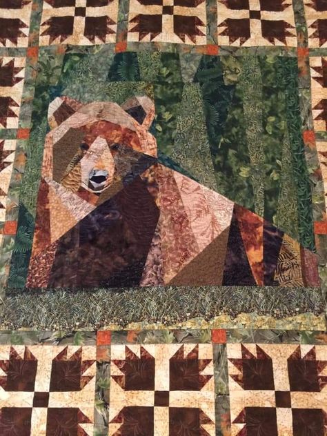 Bear Panel Quilt Ideas, Bear Quilt Pattern, Canada Quilt, Canoe Design, Southwestern Quilts, Wildlife Quilts, Quilt Planner, Bear Paw Quilt, Quilt Panels