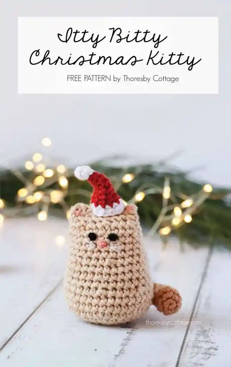 Kat Haken, Cat Crochet Pattern, Chat Crochet, Christmas Crochet Patterns Free, Crocheted Christmas, Amigurumi Minta, Crocheted Cat, Christmas Crochet Pattern, Crochet Christmas Gifts