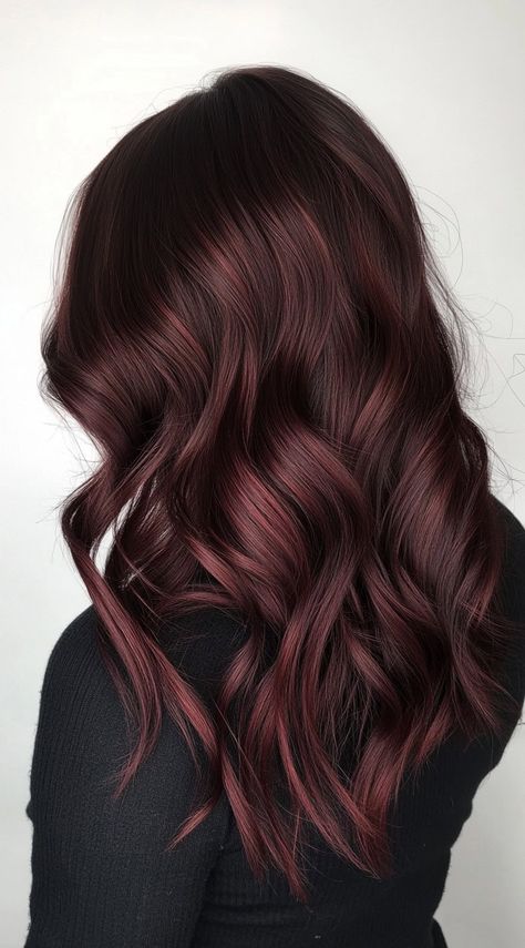 17 Cherry Cola Balayage Ideas: Add Depth and Drama to Your Locks Dark Brown Roots With Red Ends, Cold Winter Hair Color, Cherry Cola Lowlights, Cherry Red Cola Hair, Cherry Brown Highlights On Black Hair, Winter Hair Color Red, Cherry Dark Brown Hair, Dark Red Asian Hair, Cherry Cola Short Hair