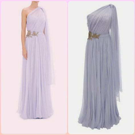 One Shoulder Evening Dress In Lilac Silk Crepe With A Drape Shoulder Detail, Featuring A Crystal Rose Embroidery On The Waist. Textured, Draped One Shoulder, Boned Bodice, Underwired Moulded Cups, Pleated, Fully Lined100% Silk; Trim: 60% Cotton, 40% Silk; Lining1: 100% Silk; Lining2: 74% Acetate, 26% Silk Size 42 Silk Fantasy Dress, Greek God Costume, Goddess Party, One Shoulder Evening Dress, Roman Dress, Alexander Mcqueen Dresses, Fantasy Design, Purple Dresses, Boned Bodice