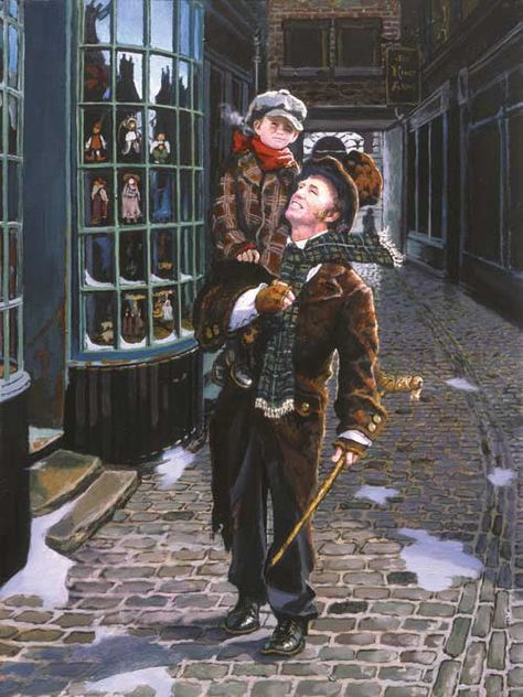 Tiny Tim and Bob Cratchit by Dean Morrissey Bob Cratchit, Dickens Christmas Carol, Christmas Carol Charles Dickens, Charles Dickens Christmas, Images Noêl Vintages, Tiny Tim, Ghost Of Christmas Past, Christmas Tale, A Christmas Carol