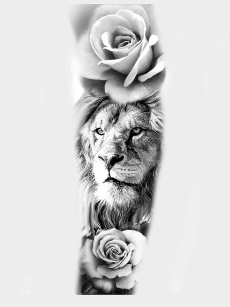 Lion And Rose Tattoo Design, Lion Rose Tattoo, Lion And Rose Tattoo, Arm Cover Up Tattoos, Geometric Tattoo Sleeve Designs, Lion Art Tattoo, Lion Tattoo Sleeves, Magic Runes, Half Sleeve Tattoos Drawings