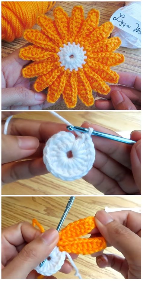 Crochet Daisy Coaster - Design Peak Flower Stitches, Daisy Coaster, Border Patterns, Beau Crochet, Crochet Free Patterns, Crochet Flowers Easy, Crocheted Flower, Crochet Flowers Free Pattern, Confection Au Crochet