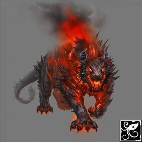 Dnd Hellhound, Fire Beast Art, Fantasy Fire Creatures, Fire Monster Art, Demonic Animals, Lava Creature, Fire Creature, Fire Animals, Fire Monster