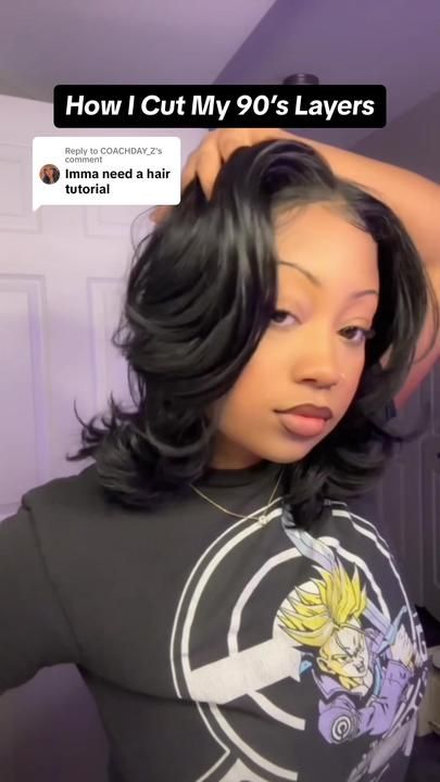 Azia Lue on TikTok Layered Haircuts Black Women, Layers Black Women, Curtain Bangs Black Women, 90s Layers, Girl Curtains, Medium Length Layers, Shaggy Hair, Medium Length Hair With Layers, Face Framing Layers