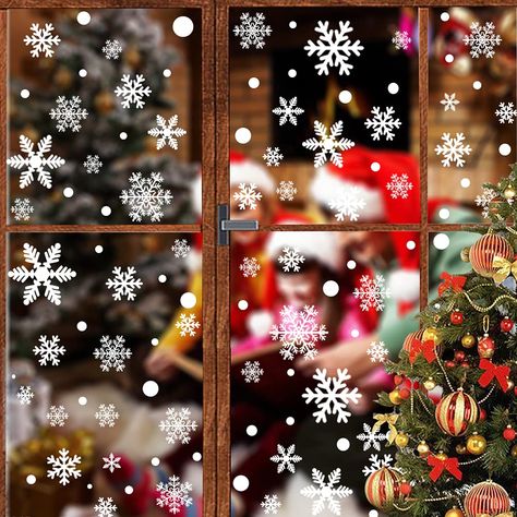 Thanksgiving Party Decor, Christmas Window Stickers, Snowflake Sticker, Christmas Window Decorations, Christmas Party Supplies, Christmas Window, White Snowflake, Window Clings, Thanksgiving Decor