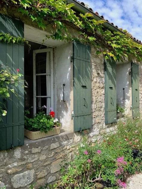 Cottage Shutters, Photography Places, Cottage Windows, French Farmhouse Style, French Exterior, Stone Cottages, French Lifestyle, Cottage Aesthetic, French Country Garden