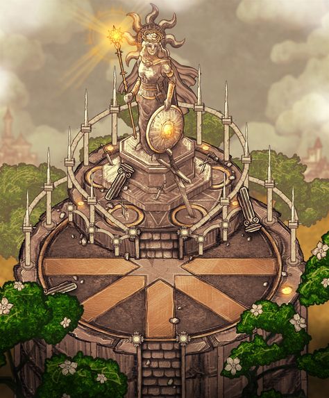 Shrine of the Solar Goddess | Inkarnate - Create Fantasy Maps Online Fantasy Shrine, Inkarnate Maps, Solar Goddess, Fantasy Place, Dnd Cleric, Shrines Art, Sun Goddess, Fantasy Maps, Dnd Maps