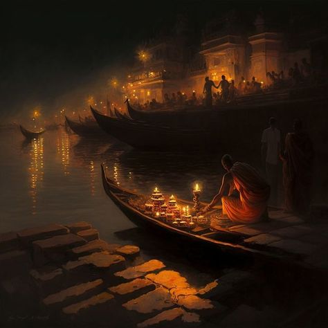 #india #river #holyriver #gangapooja Ganga River Aesthetic, Kashi Painting, Ancient India Aesthetic, Sanatan Aesthetic, Hinduism Aesthetic, Banaras Ghat, Ganga Ghat, Isro India, Old India