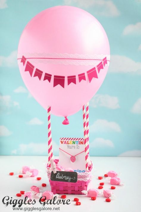 Hot Air Balloon Valentine Box Hot Air Balloon Valentine, Balloon Valentine, Girls Valentines Boxes, Diy Valentines Box, Valentine Boxes For School, Kids Valentine Boxes, Diy Hot Air Balloons, Valentine Card Box, Valentine Mailbox