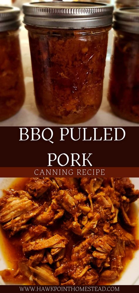 This BBQ pulled pork canning recipe is delicious and is a great example of awesome things that you can preserve in jars and have on your shelf ready to eat. This simple recipe is very easy to make. Mix up the ingredients for the sauce, then add the raw meat, put in the jars and pressure can. The jars of yummy pulled pork will be ready to eat or serve for company. Make pulled pork sandwiches or eat alone. Pressure Canning Pulled Pork, Pressure Canning Hamburger Meat, Canning Bbq Pulled Pork, Canning Meats In A Jar, Ham Canning Recipes, Canning Meat Sauce, Canning Meals Recipes, Burritos In A Jar Canning, Pressure Canning Recipes For Beginners