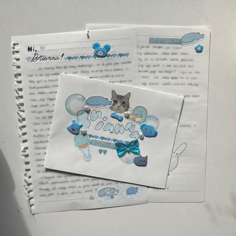 blue aesthetic penpal snailmail theme 💙 Aesthetic Penpal, Snail Mail Inspiration, Snail Mail Pen Pals, Pretty Journals, Welcome Card, Pen Pal Letters, Cute Letters, Bullet Journal Design Ideas, Cute Pens