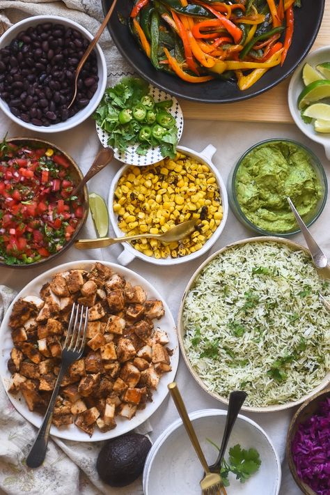 Taco And Burrito Bar, Veggie Bowl Chipotle, Chipotle Bar At Home, Burrito Bowl Party, Chipotle Style Burrito Bowl, Chipotle At Home Bowls Recipe, No Cook Burrito Bowl, Burrito Bowl Bar Parties, Build Your Own Chipotle Bowl